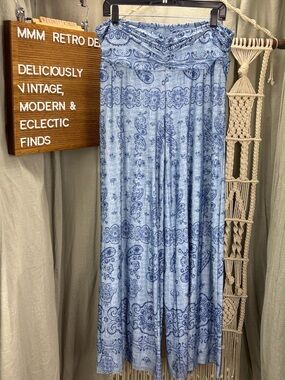 Tasha Polizzi Light Blue Paisley Wide Leg Lounge Pants | XL
